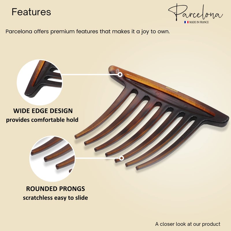 Parcelona French Basic 7 Teeth Tortoise Shell Matte Large 4â€ Celluloid Set of 2 Side Hair Combs for Women and Girls - Image 3